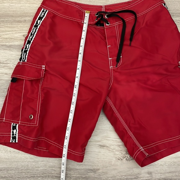 Pelagic Red with Navy & White Men’s Swim Trunks with Velcro and Drawstring Waist - Picture 8 of 11